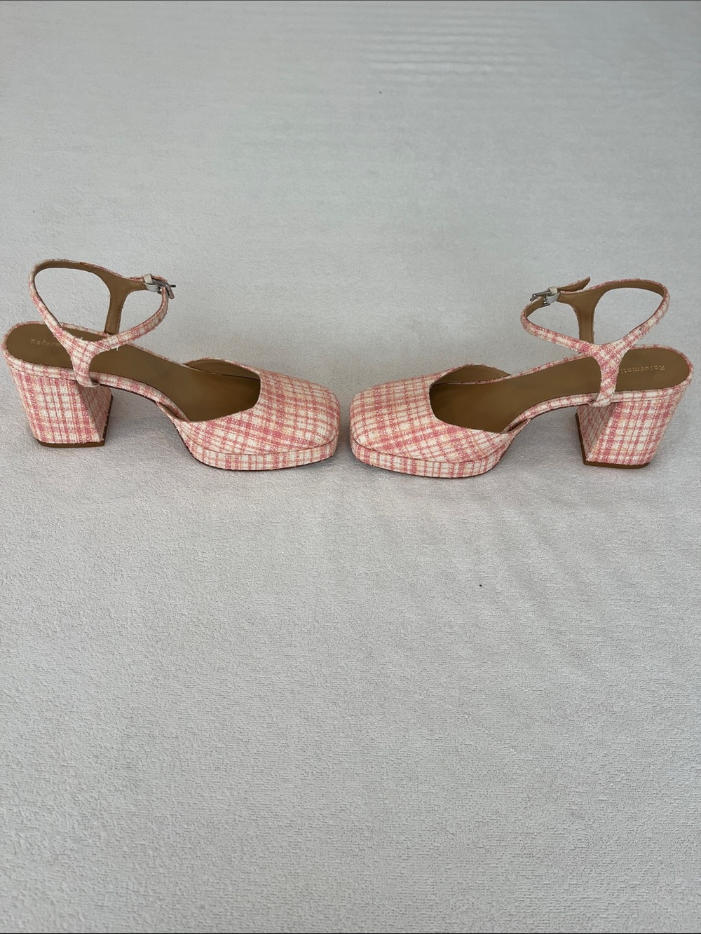 Reformation Marisol Platform Heels in pink tweed 70’s style size 9 - Picture 3 of 5